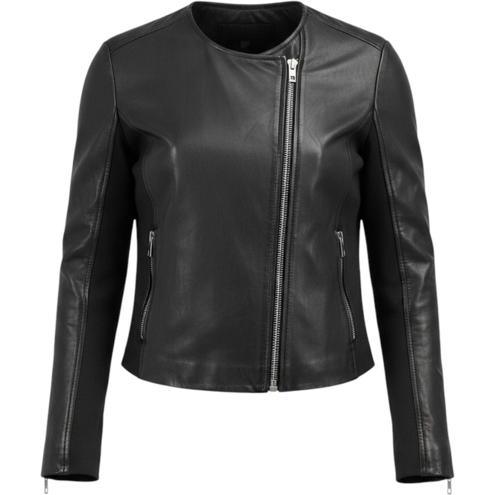 rag & bone harrison moto lamb leather jacket size 0 black ribbed knit panel